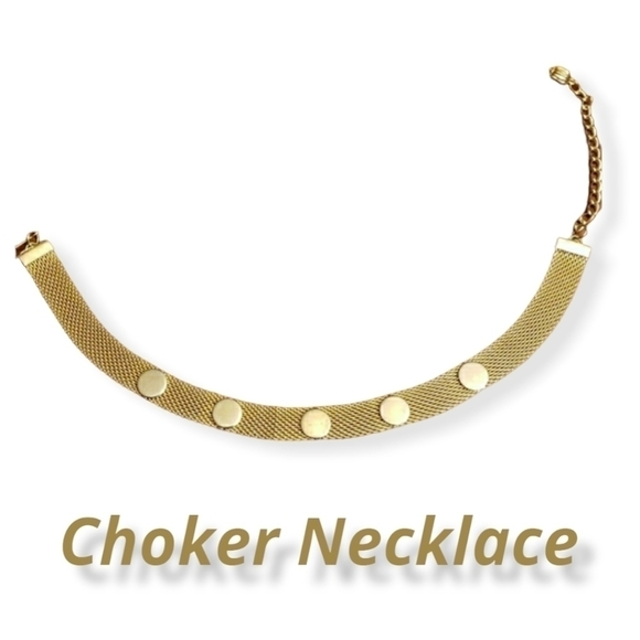 Vintage Choker Mesh Gold Tone Necklace Costume Jewelry VGUC - Picture 1 of 15